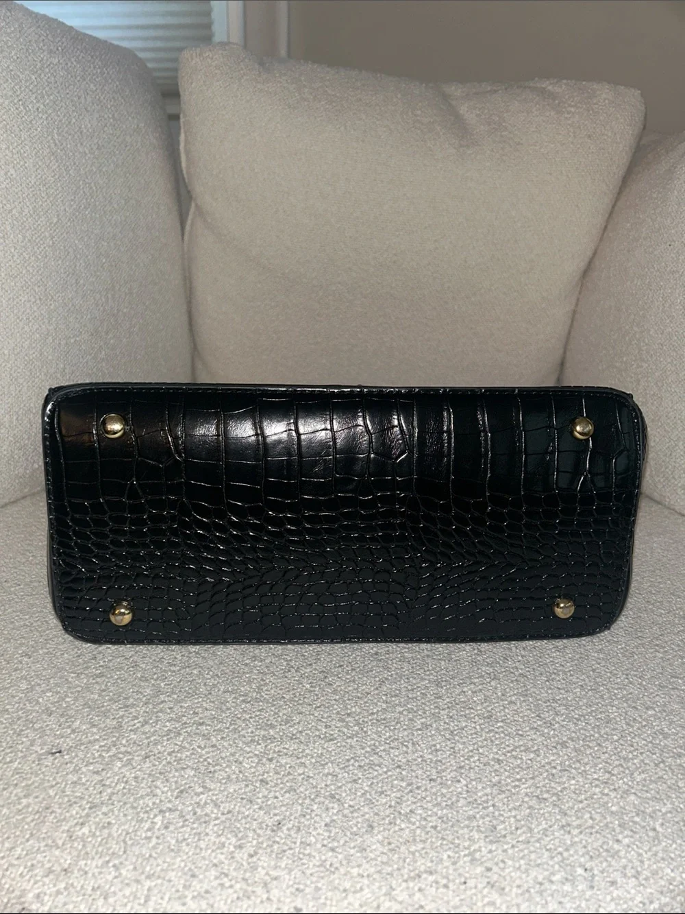 Classic Black Croc-Embossed Satchel Bag